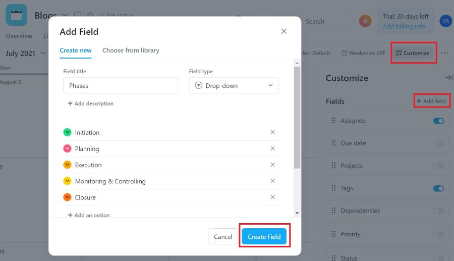 Add Field Window